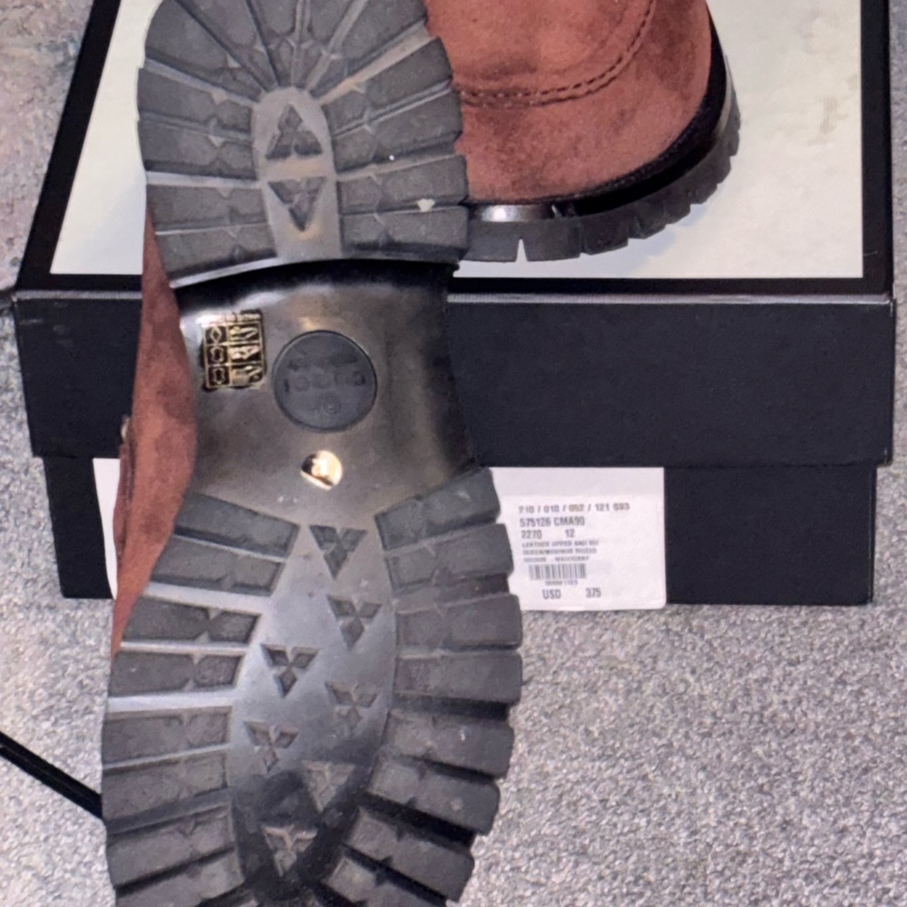 Gucci Chocolate Suede Loafers with Gold Hardware - Picture 3 of 3